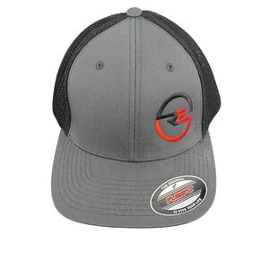 Yupoong Flexfit Mesh Trucker Hat Gray Black Embroidered Logo Stretch Fit Cap